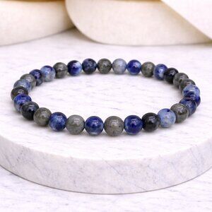 Sodalite & Larvikite Stone 6mm Beads Stretch Bracelet Crystal Unisex Jewelry